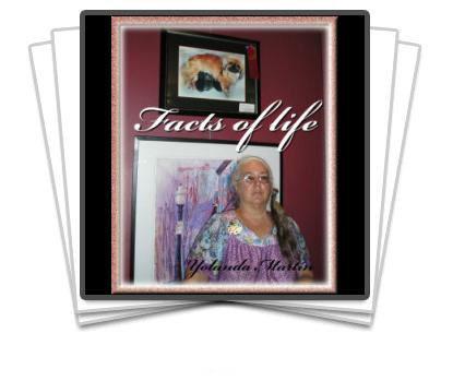 Yolanda standing under her Pekingese Facts of Life ribbon winning painting, Autumn-2008